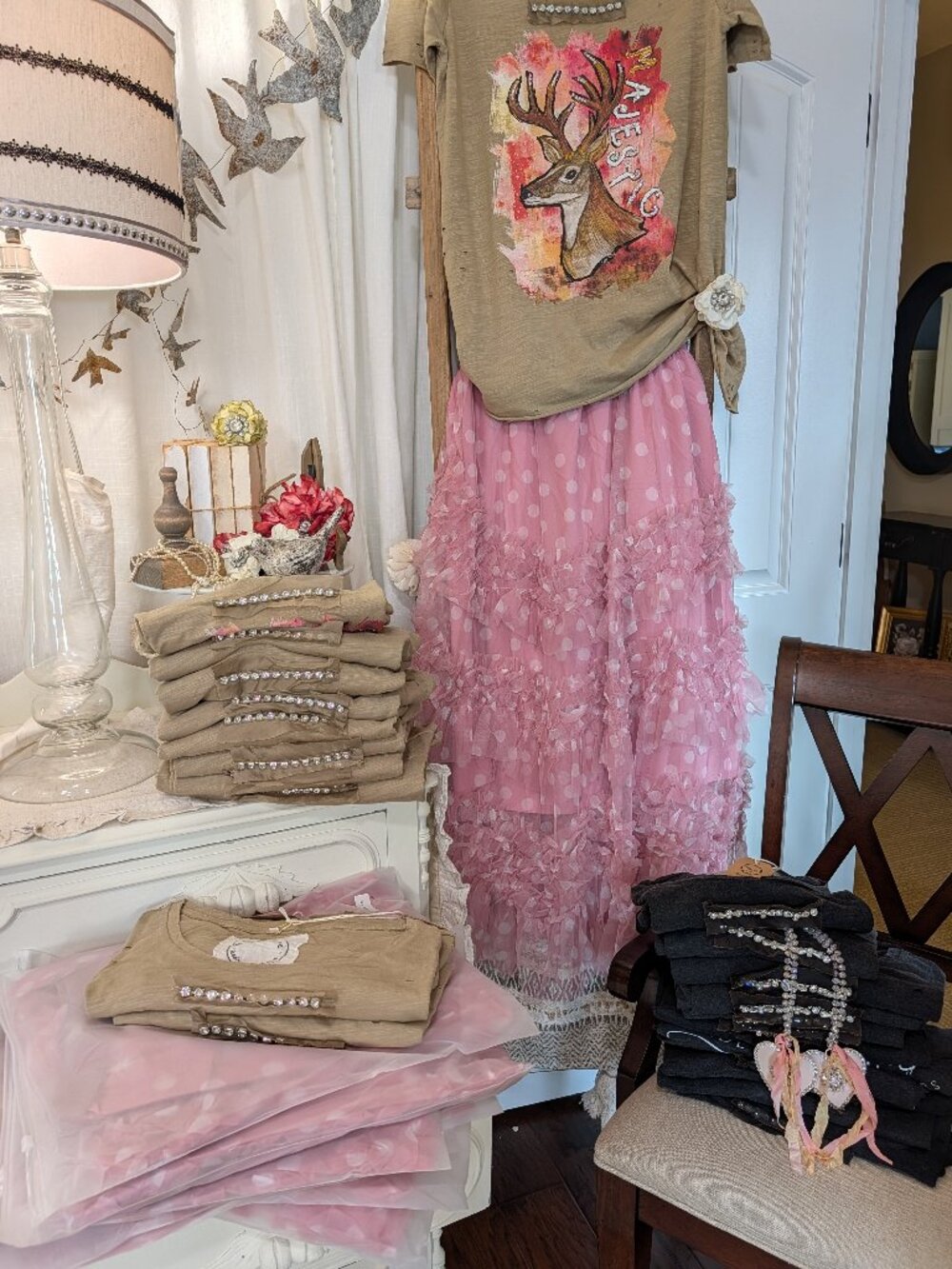 A RARE BIRD PRETTY IN PINK POLKA DOT SKIRT